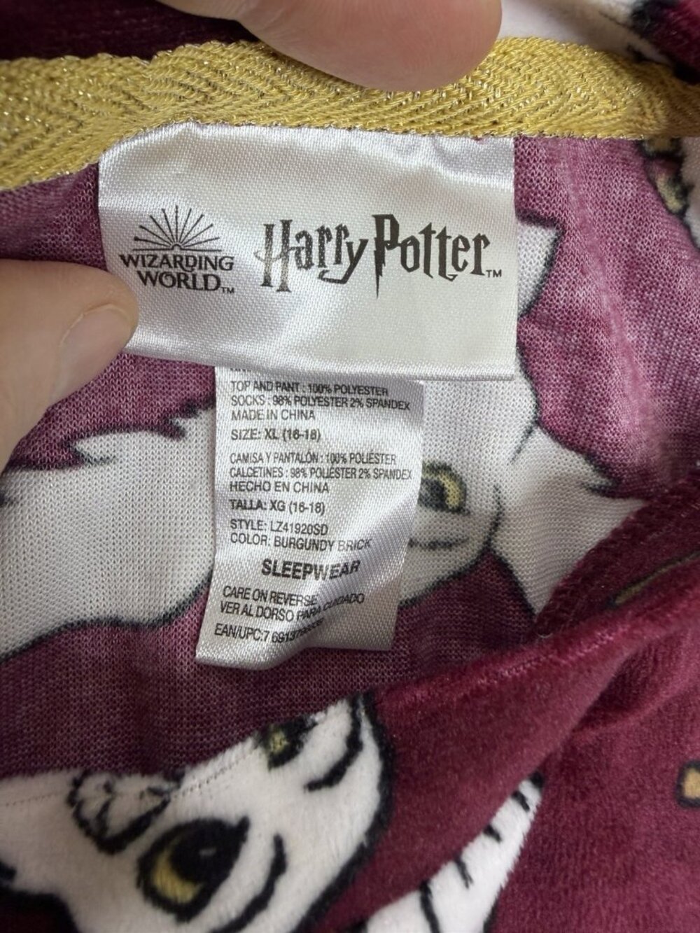 Harry Potter XL (16/18) Women Hogwarts Hedwig Owl Long Sleeve Pajama Set GUC - Picture 9 of 10